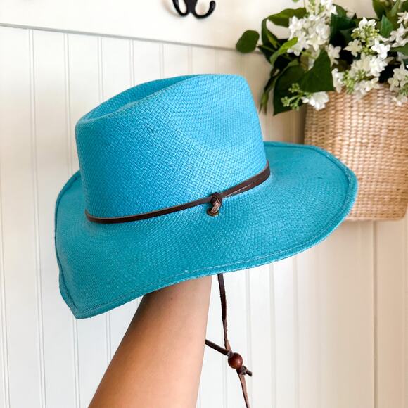 San Diego Hat Co 100% Paper Weaved Fedora Hat with Chin Strap Blue - Picture 4 of 8